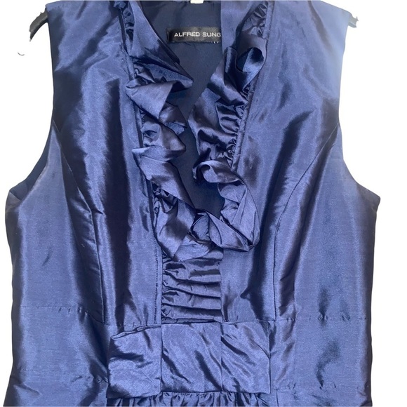 NWOT Alfred Sung Evening Blue Ruffle Mock Neck Knee-Length Sheath Dress - Picture 5 of 8